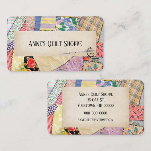 Carte De Visite Crazy Patchwork Quilt Design (Devant / Derrière)
