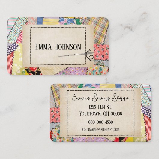 Carte De Visite Crazy Patchwork Quilt Design (Devant / Derrière)