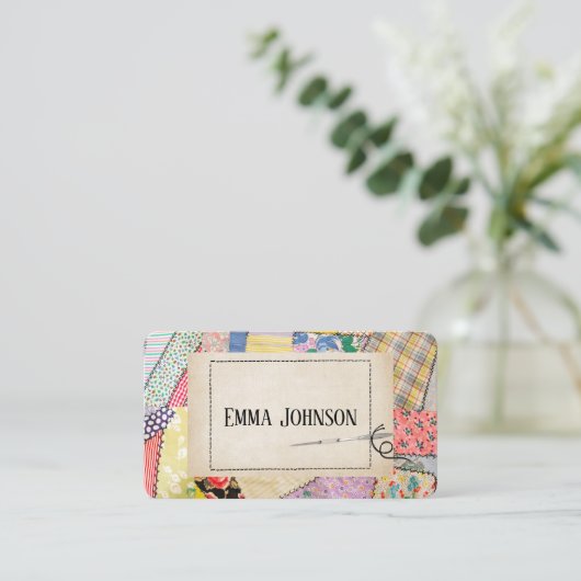 Carte De Visite Crazy Patchwork Quilt Design (Debout devant)