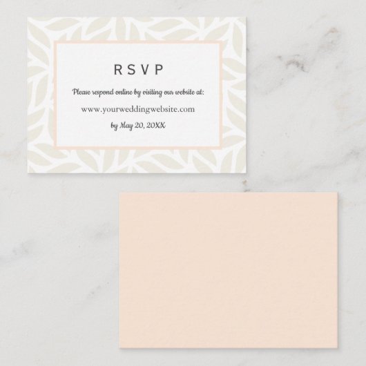 Carte De Visite Cream abstrait feuillage Mariage RSVP site en lign (Devant / Derrière)