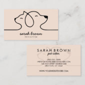 Carte De Visite Cream Beige Linear Logo Chien Chat Animal (Devant / Derrière)