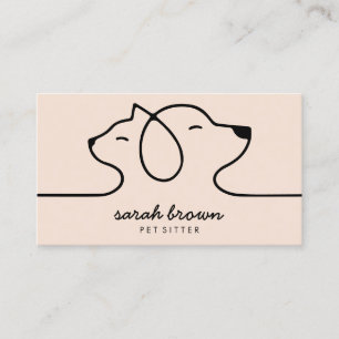 Carte De Visite Cream Beige Linear Logo Chien Chat Animal