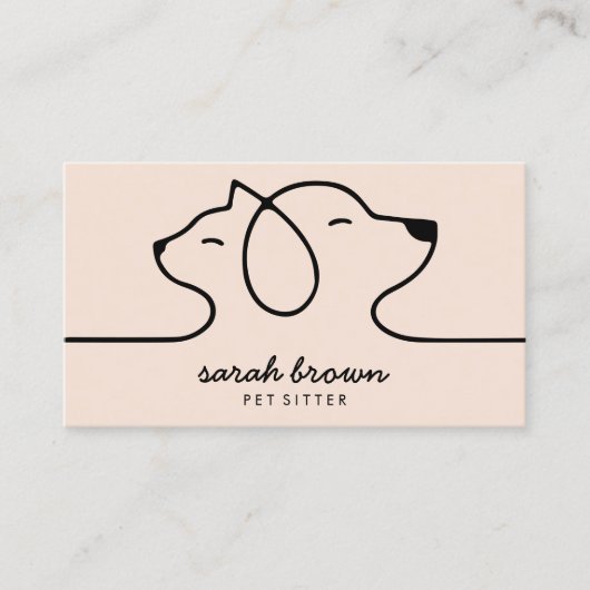 Carte De Visite Cream Beige Linear Logo Chien Chat Animal (Devant)