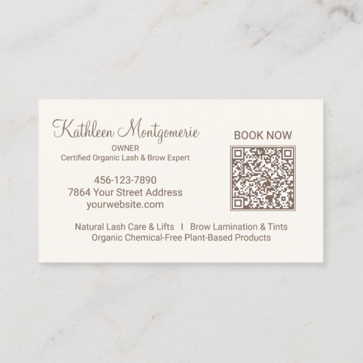 Carte De Visite Cream Photo Script QR Code Lashes and Brows (Dos)