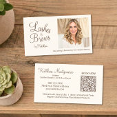 Carte De Visite Cream Photo Script QR Code Lashes and Brows