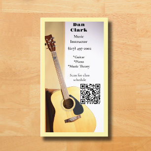 Carte De Visite Cream QR Code Music Enseignant Guitare acoustique