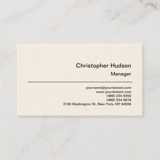 Carte de visite Cream Simple Plain Manager (Devant)