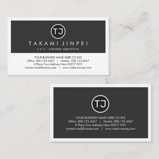 Carte De Visite Create Your Monogram Grey White Layers (Devant / Derrière)