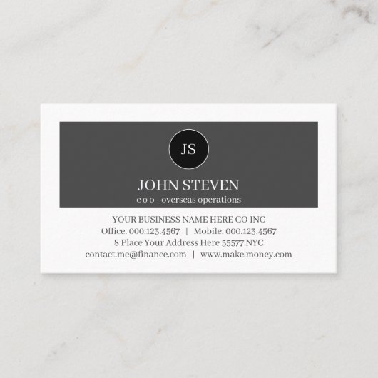 Carte De Visite Create Your Monogram Grey White Layers Modern (Devant)