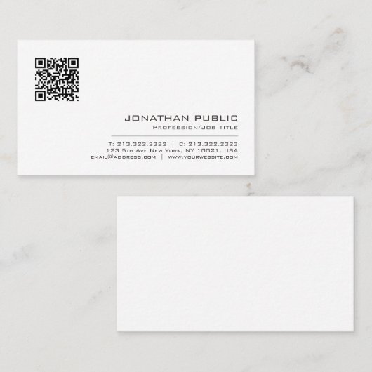 Carte De Visite Create Your Own Elegant Modern Simple QR Code (Devant / Derrière)