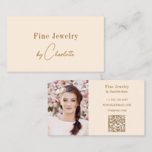 Carte De Visite Créateur de bijoux avec code QR photo or crème