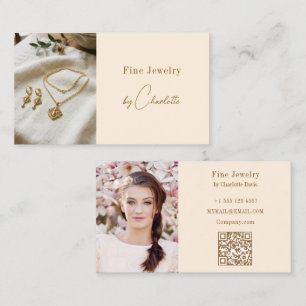 Carte De Visite Créateur de bijoux avec code QR photo or crème