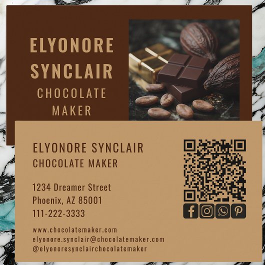 Carte De Visite Créateur de Chocolat Brun Raffiné Photo Code QR So