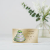 Carte De Visite créateurs de gâteau de mariage vert or (Debout devant)