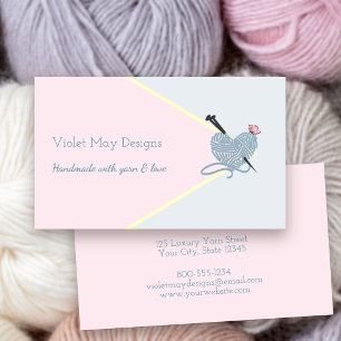 Carte De Visite Création artisanale rose bleu pastel tricot ou art