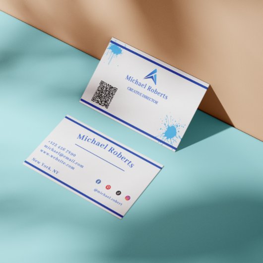 Carte De Visite Création Moderne avec Code QR et Éclaboussure de P