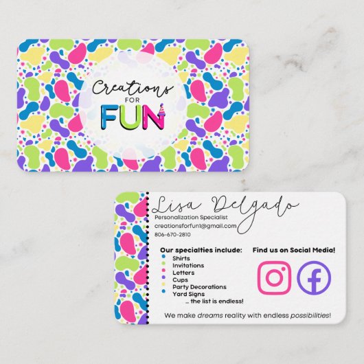 Carte De Visite Créations pour FUN_A (Devant / Derrière)