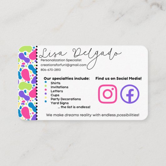 Carte De Visite Créations pour FUN_A (Dos)