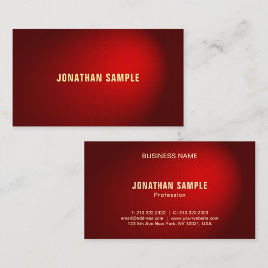 Carte De Visite Creative Black Red Damask Luxe Professional Plain (Devant / Derrière)