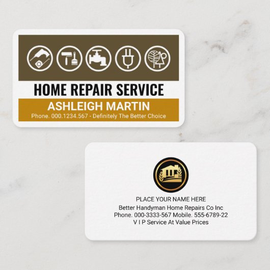 Carte De Visite Creative Brown Handyman Tools Layers (Devant / Derrière)