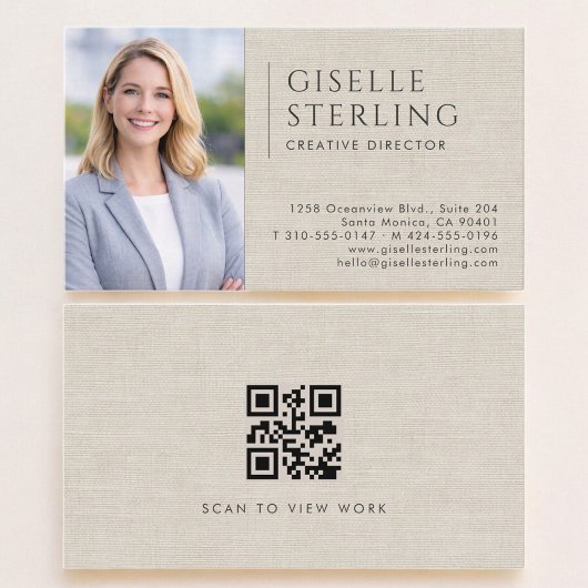 Carte De Visite Creative Director Linen Photo QR Code