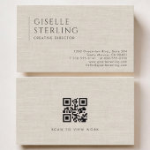 Carte De Visite Creative Director Luxury Neutral Linen QR Code