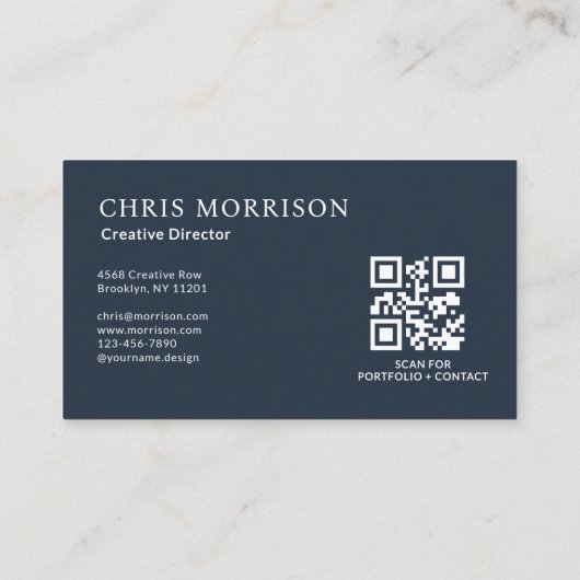 Carte De Visite Creative Director Photo QR Code Navy Blue (Dos)