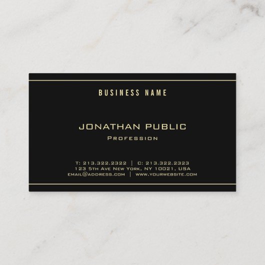 Carte De Visite Creative Gold Text Modern Simple Modèle noir (Dos)