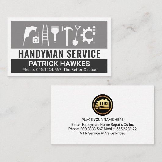 Carte De Visite Creative Handyman Tools Grey Layers (Devant / Derrière)