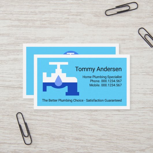 Carte De Visite Creative Leaking Plumber Faucet White Border  (Devant/Arrière en situation)