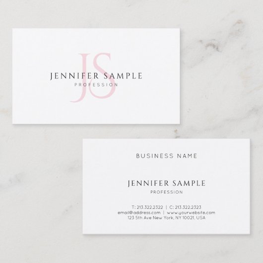 Carte De Visite Créative Simple Modèle Rose Monogramme Moderne Chi (Devant / Derrière)