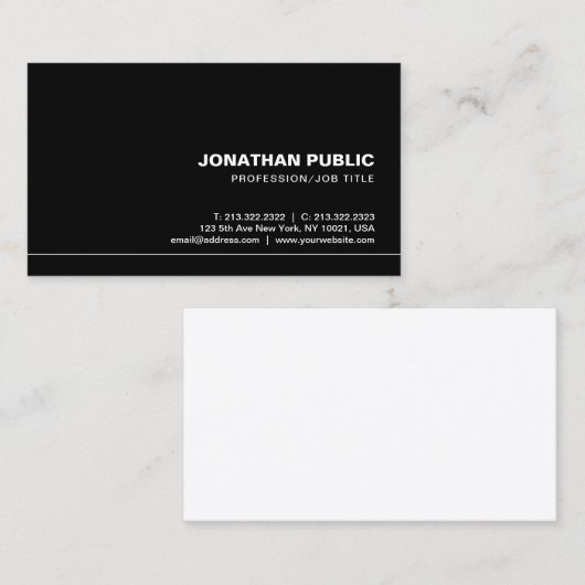 Carte De Visite Créative tendance Professionnel élégant Noir Plain (Devant / Derrière)