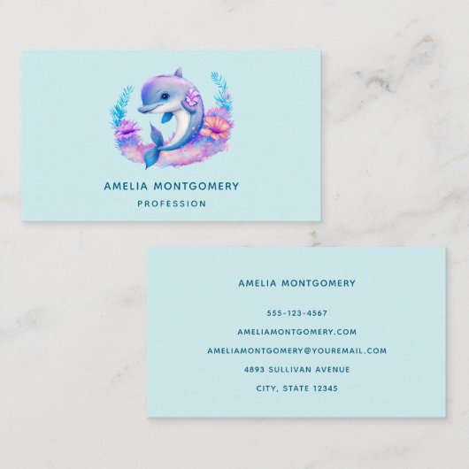 Carte De Visite Créature Mer Dauphin Cute (Devant / Derrière)