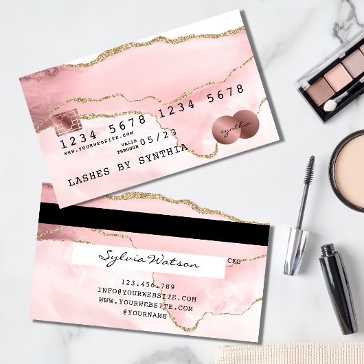 Carte De Visite Credit Card Styled Blush Pink Agate Rose Gold
