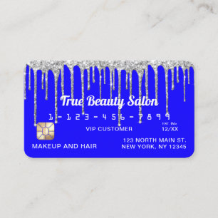 Carte De Visite Crédit Chic Neon Blue Parties scintillant en argen