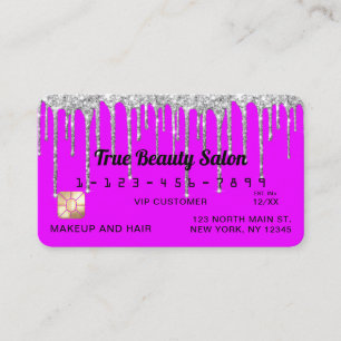 Carte De Visite Crédit Chic Neon Purple Silver Parties scintillant
