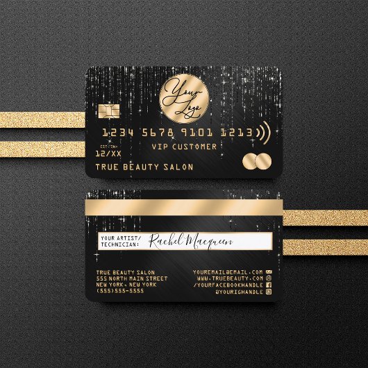 Carte De Visite Crédit de logo Gold Black Parties scintillant Driv