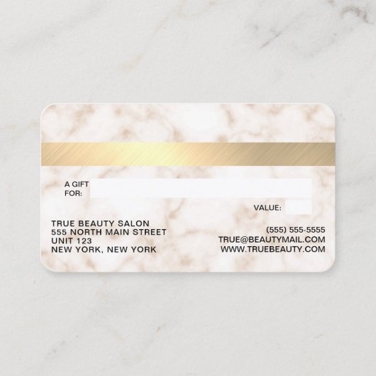 Carte De Visite Crédit de Parties scintillant de Marbre blanc d'or (Dos)