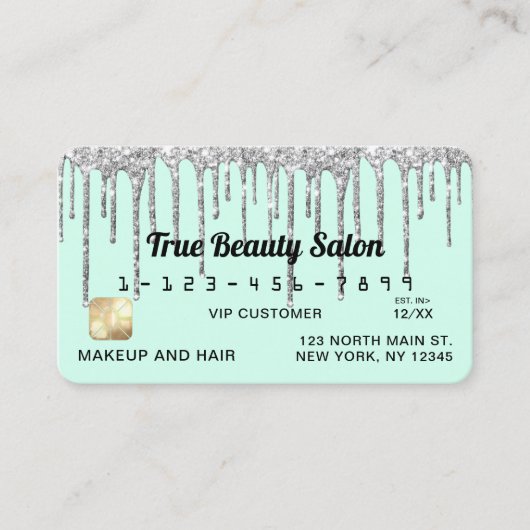 Carte De Visite Crédit Pastel Mint Green Parties scintillant en ar (Devant)