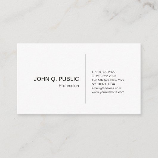 Carte De Visite Créez votre propre blanc élégant professionnel (Devant)