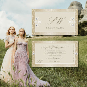 Carte De Visite Crème beige Mosaïque Orné Bijoux étincelants Monog