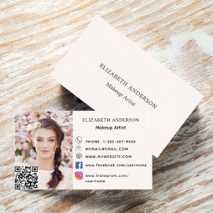 Carte De Visite Crème beige qr code photo des médias sociaux