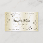 Carte De Visite Crème chatoyante Coins ornementaux Initiales (Devant)