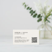 Carte De Visite Crème de code QR professionnelle minimale (Debout devant)