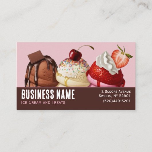 Carte De Visite Crème glacée de code QR rose et Brown (Devant)