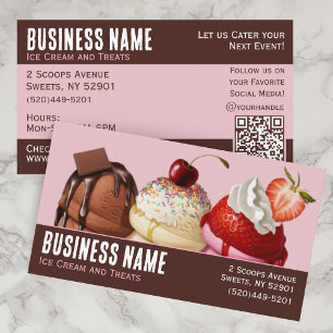 Carte De Visite Crème glacée de code QR rose et Brown