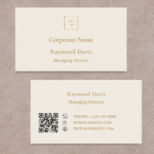 Carte De Visite Crème ivoire or moderne logo minimaliste moderne