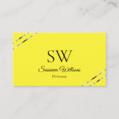 Carte De Visite Crème jaune avec code QR monogramme lignes argenté (Devant)