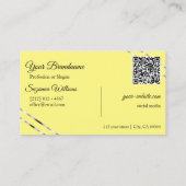 Carte De Visite Crème jaune avec code QR monogramme lignes argenté (Dos)