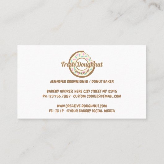 Carte De Visite Crème Jaune Doughnut Cookies sucrés (Dos)